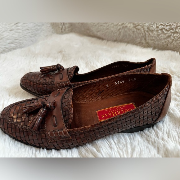 Cole Haan Brown Woven Leather Tassel Loafers - Picture 2 of 7